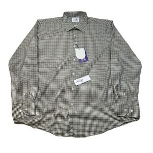 Tayion Slim-Fit Plaid Dress‎ Shirt Mens XL 17-17.5 34/35 White Black Gold NEW